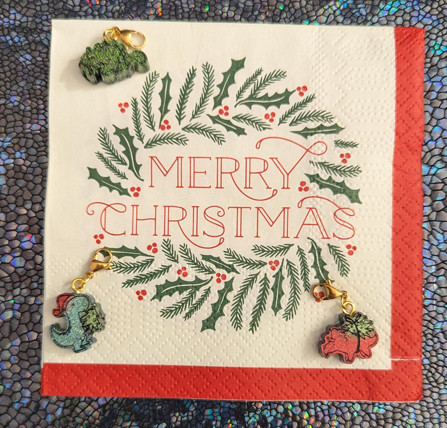 Holiday Dinosaur Stitch Markers