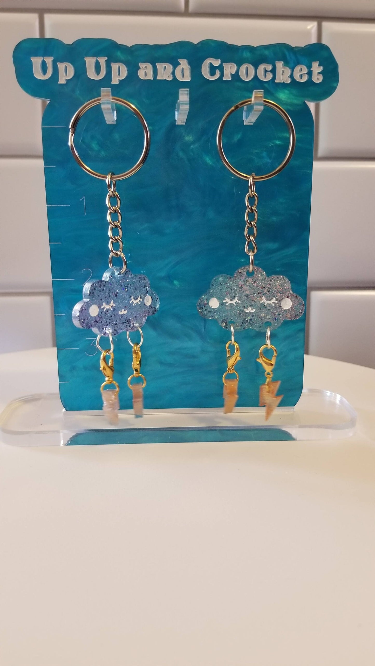Holographic cloudy stitch marker keychain