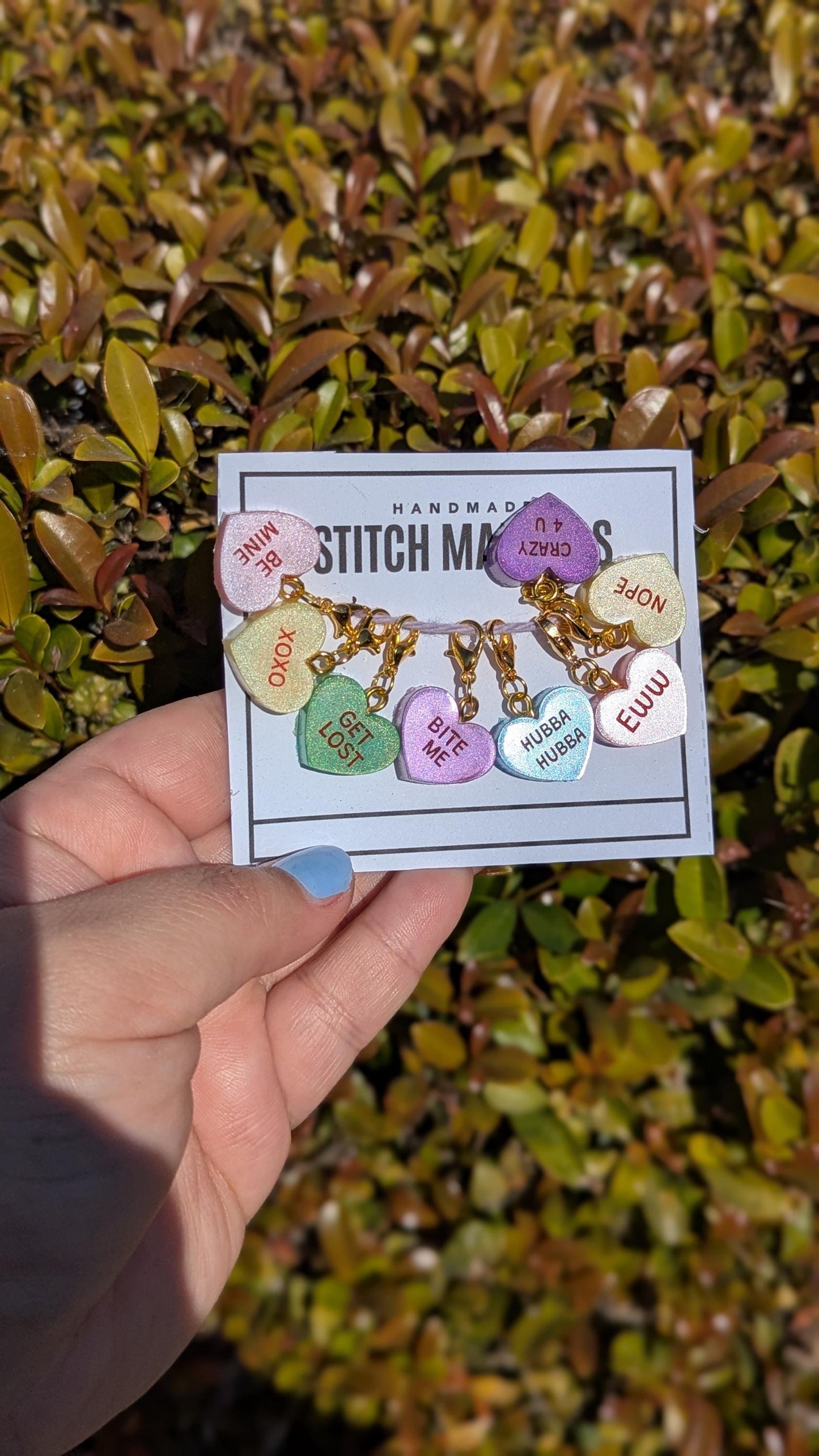Conversation Hearts Stitch Markers