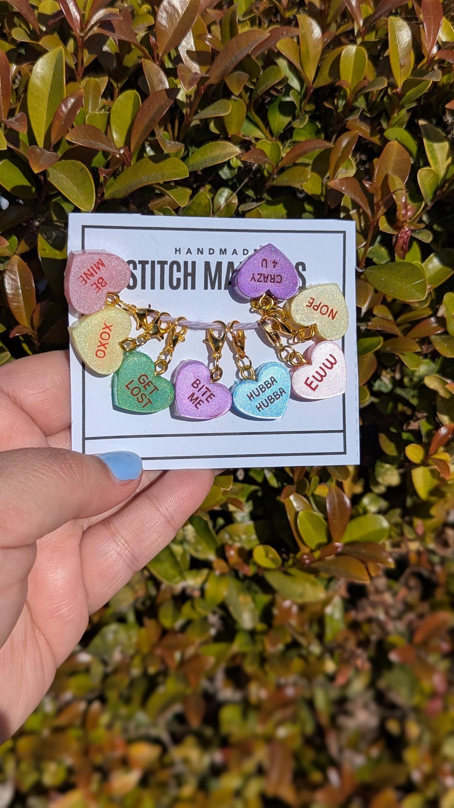 Conversation Hearts Stitch Markers