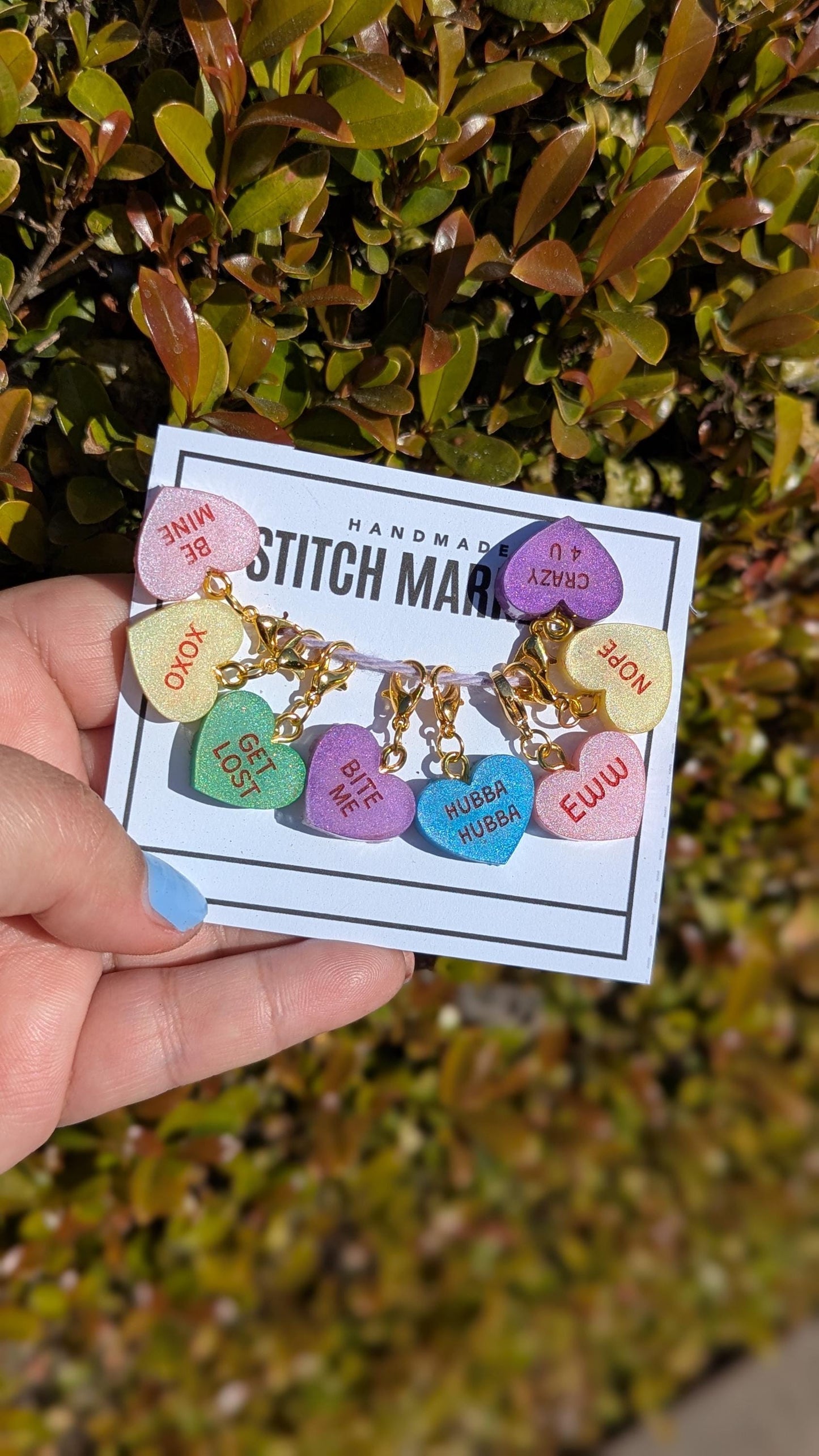 Conversation Hearts Stitch Markers