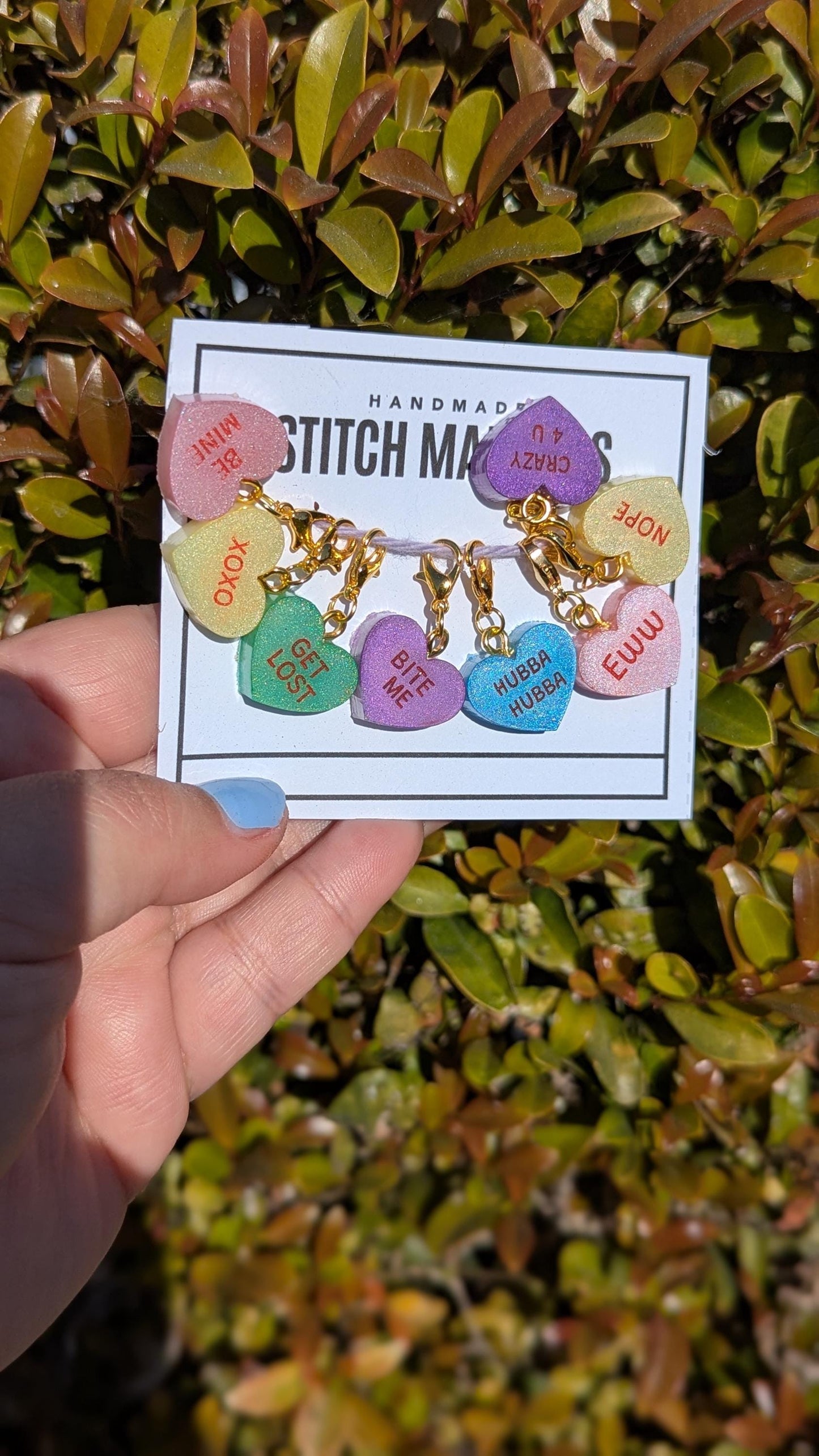 Conversation Hearts Stitch Markers