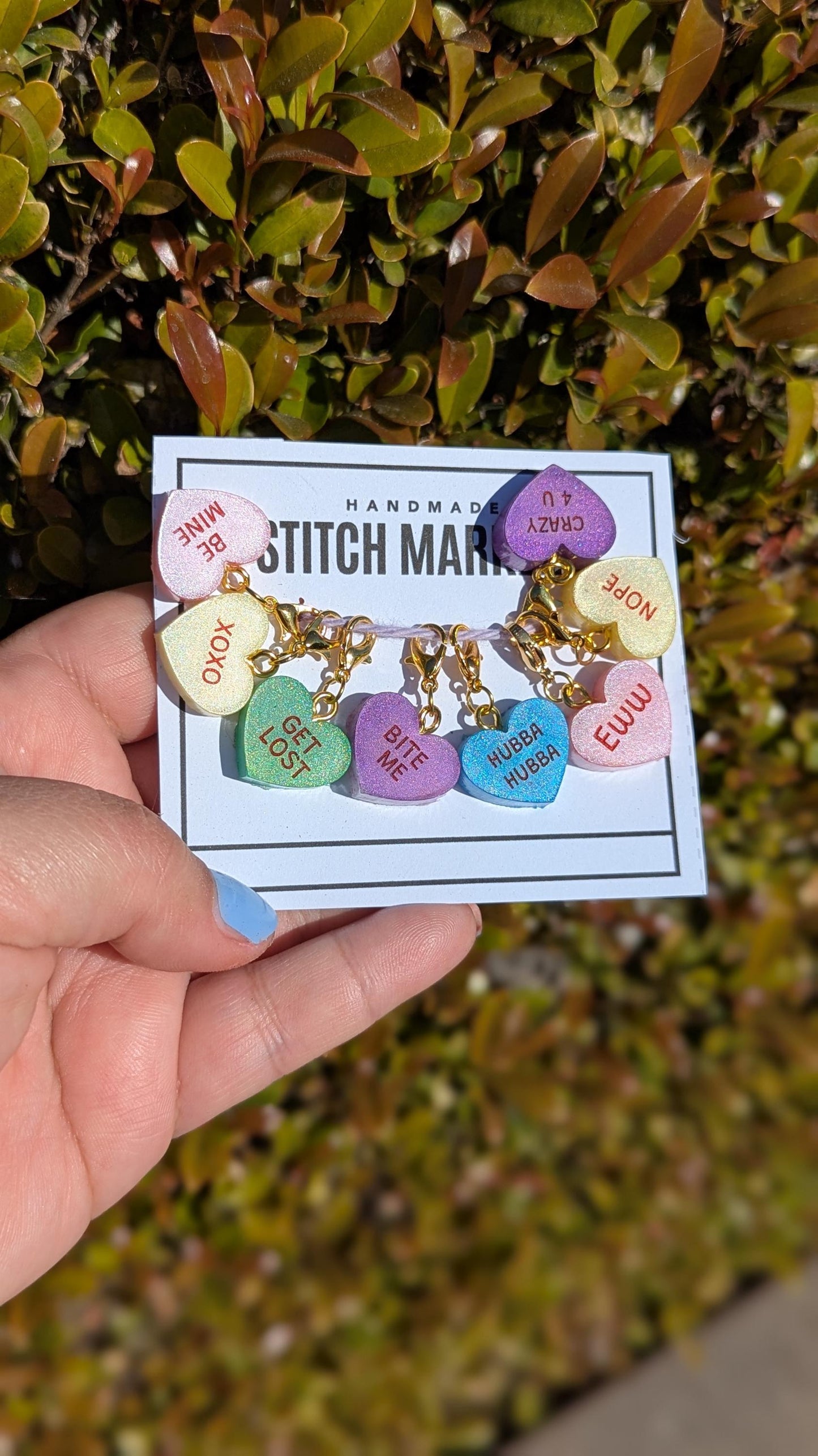 Conversation Hearts Stitch Markers