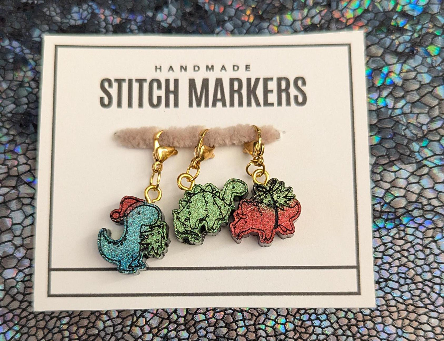 Holiday Dinosaur Stitch Markers