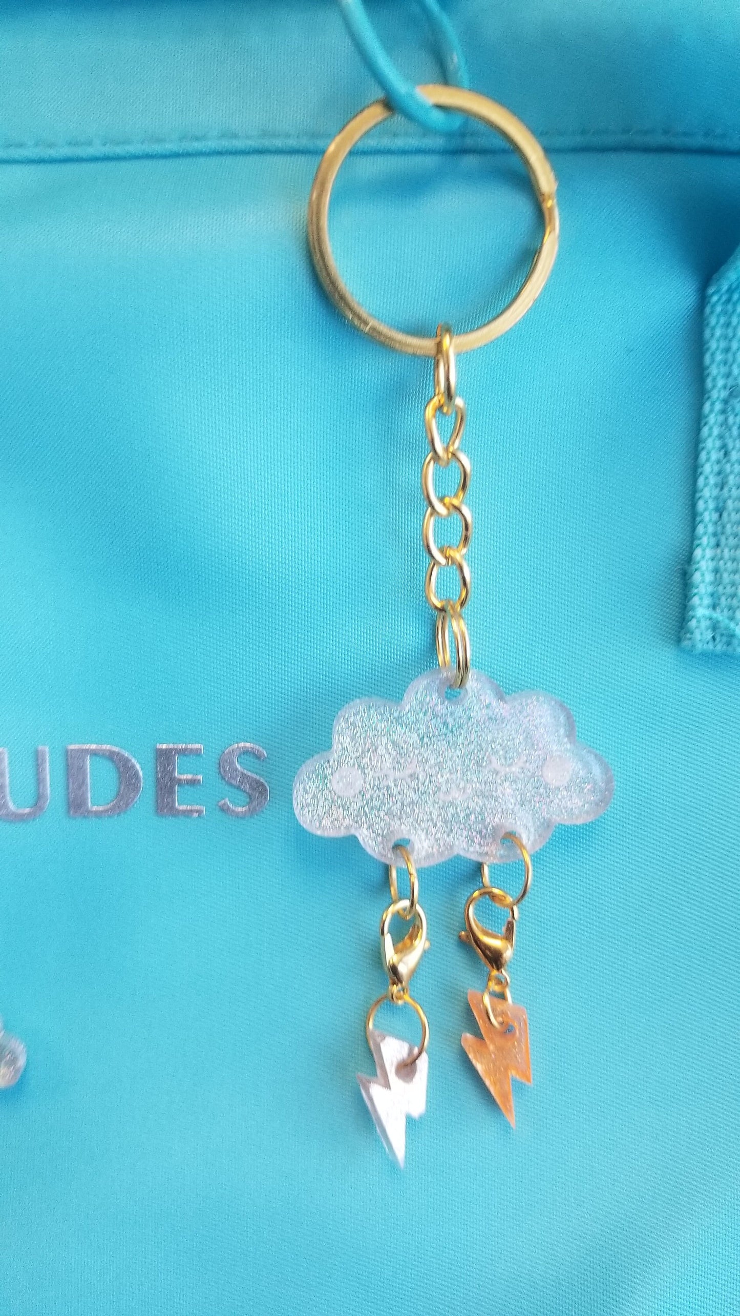 Holographic cloudy stitch marker keychain