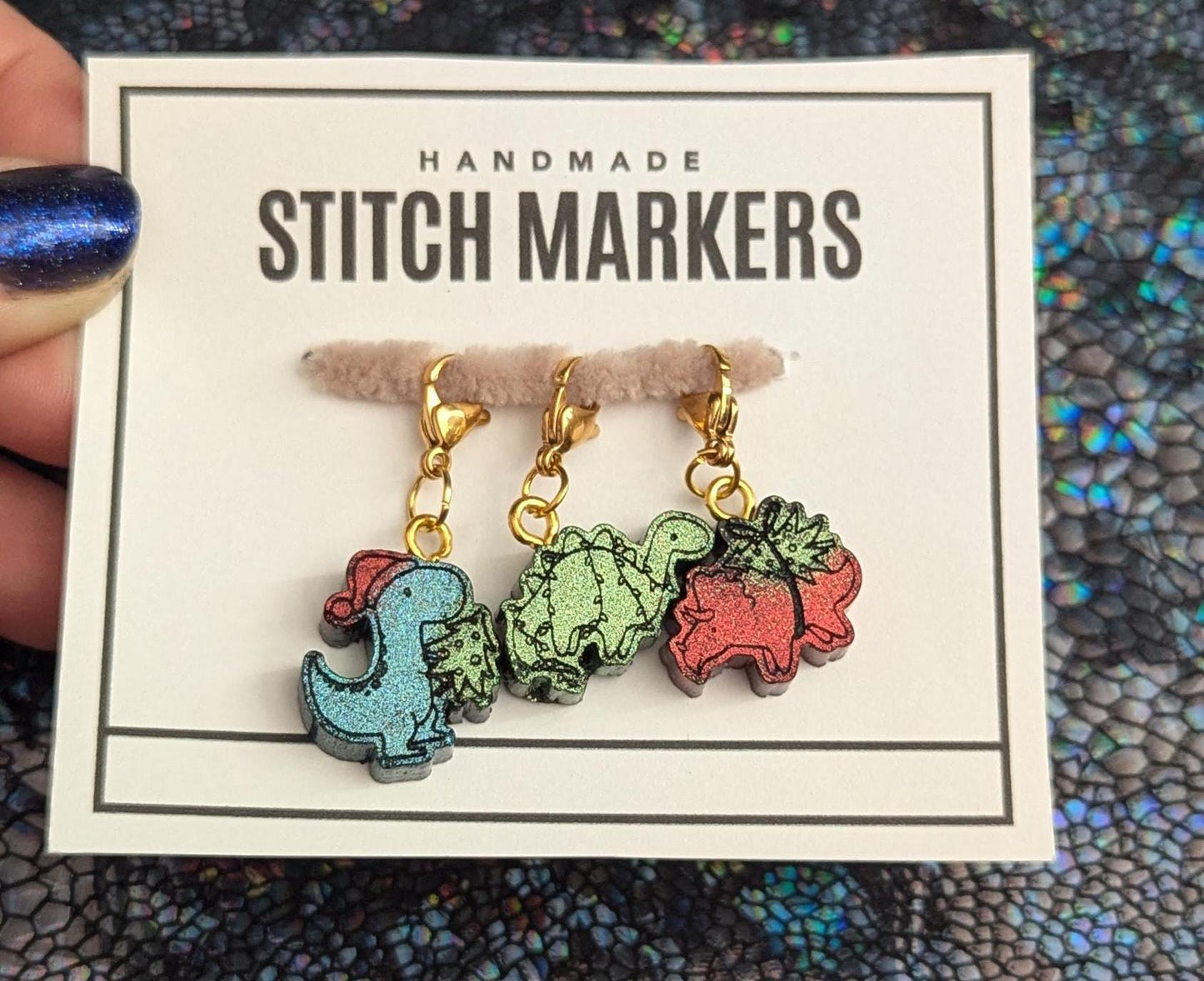 Holiday Dinosaur Stitch Markers