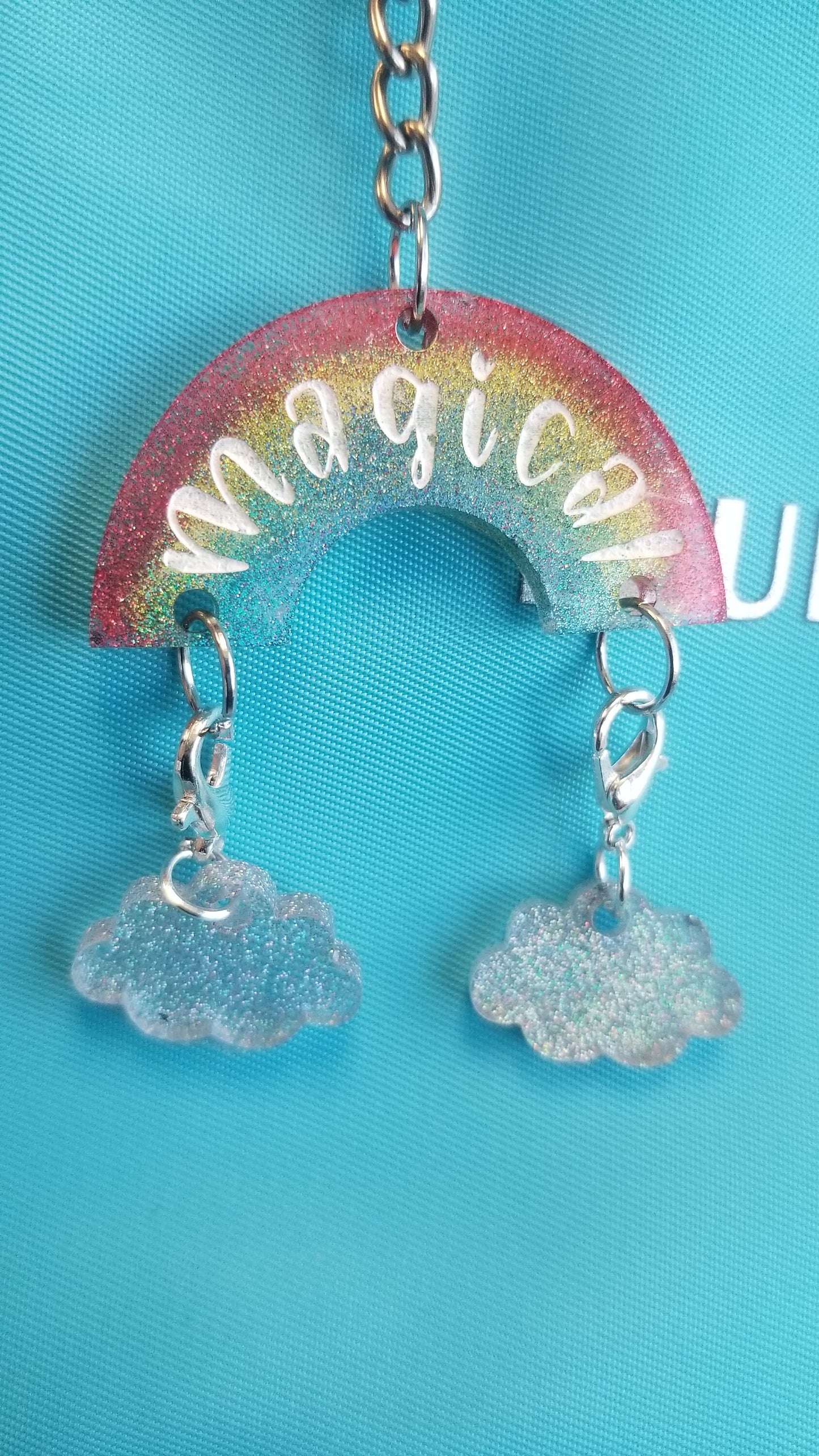 Holographic rainbow stitch marker keychain