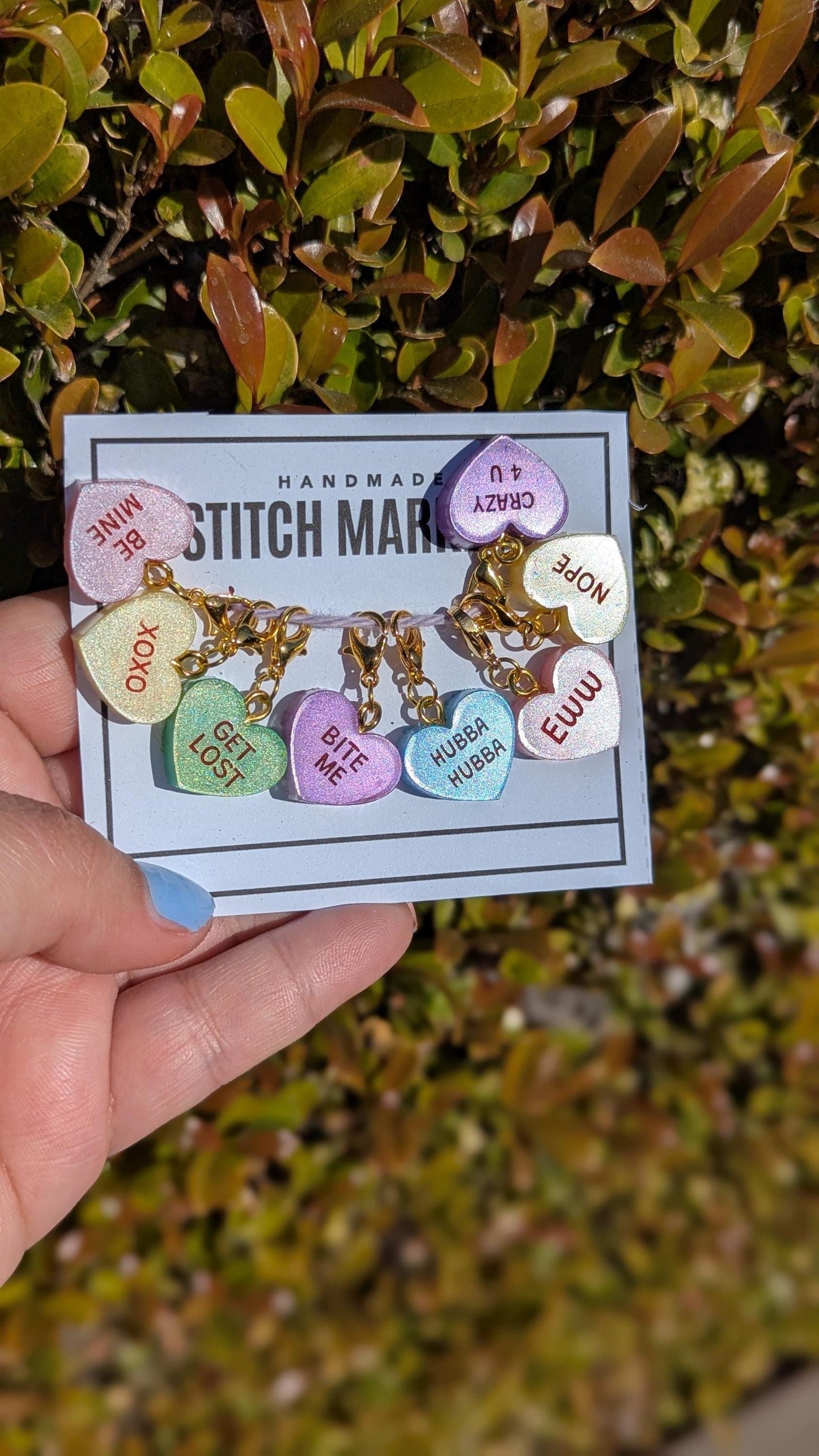 Conversation Hearts Stitch Markers