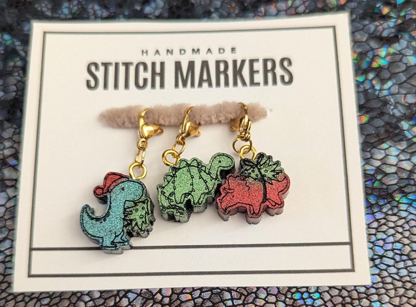 Holiday Dinosaur Stitch Markers