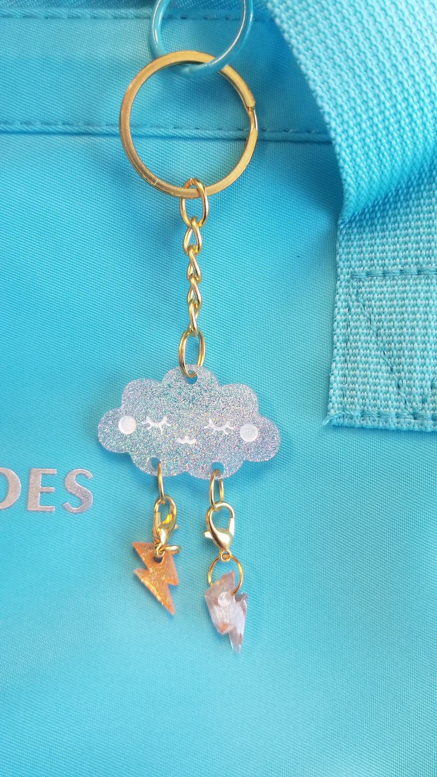 Holographic cloudy stitch marker keychain