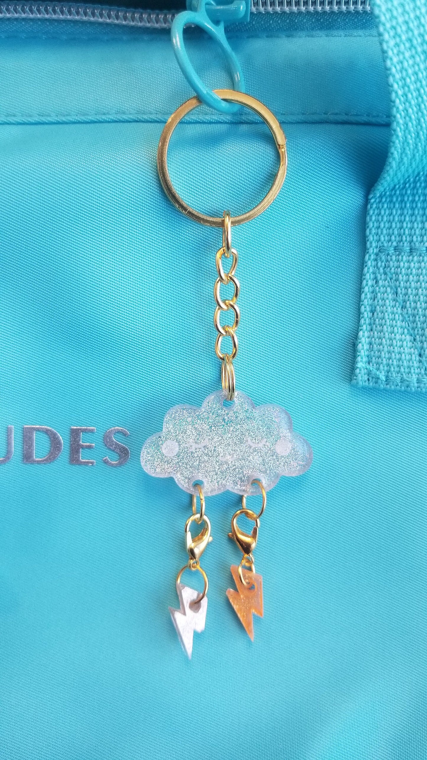 Holographic cloudy stitch marker keychain