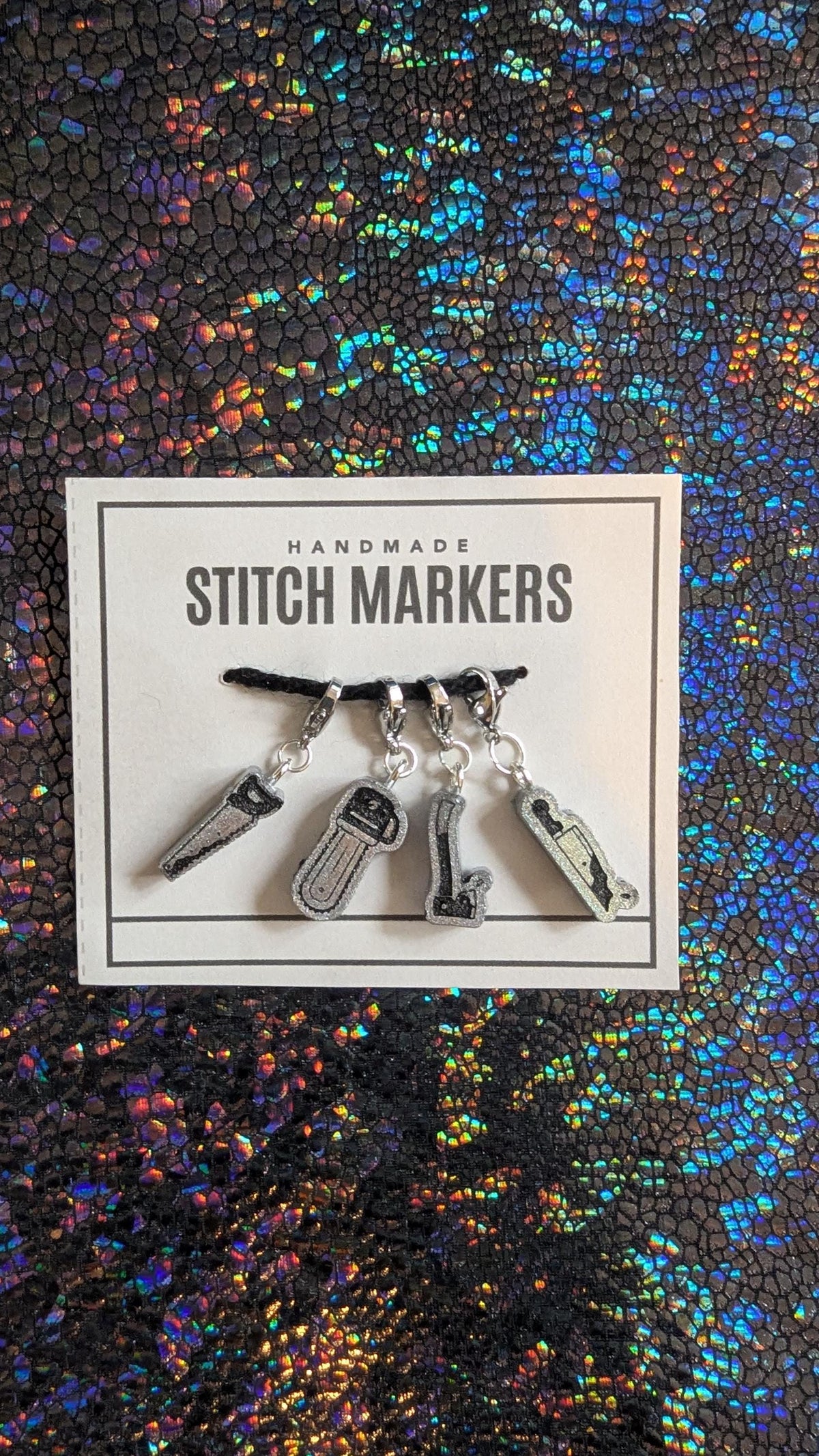 Creepy Tools Stitch Markers - Horror progress keeper, spooky season crochet gift, knitting notion
