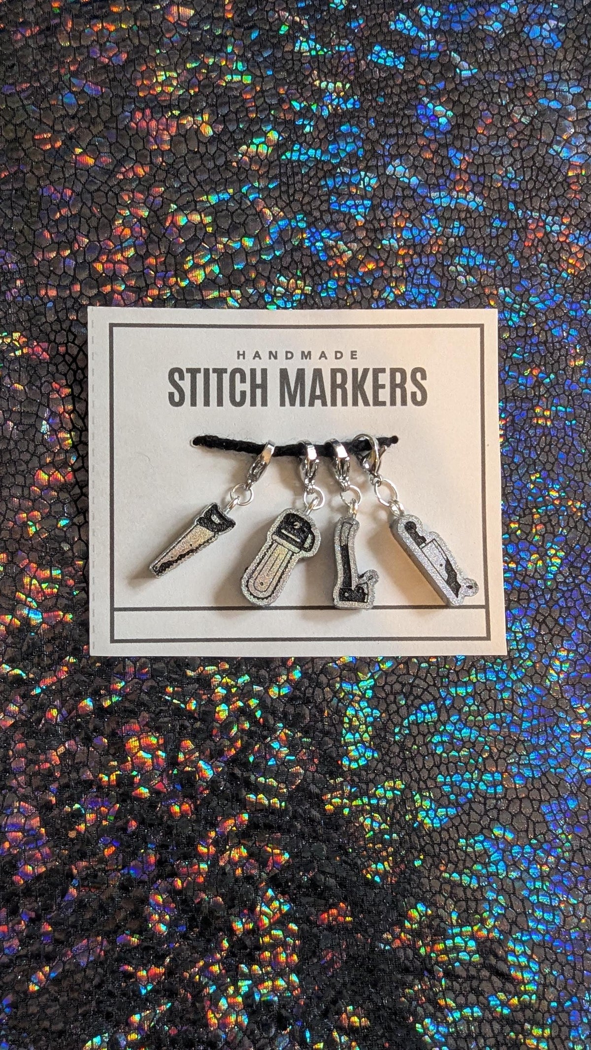 Creepy Tools Stitch Markers - Horror progress keeper, spooky season crochet gift, knitting notion