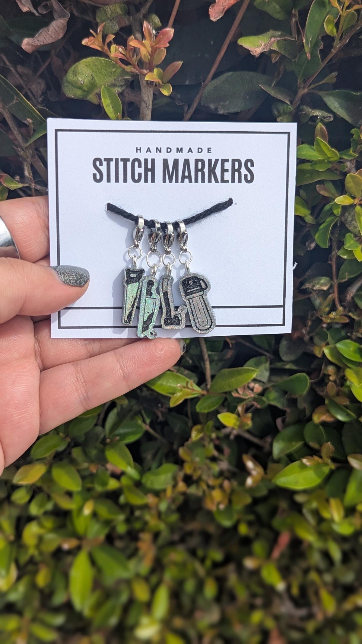 Creepy Tools Stitch Markers - Horror progress keeper, spooky season crochet gift, knitting notion