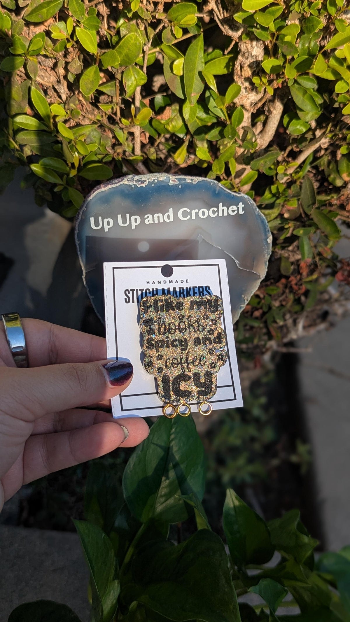 I like my books spicy and coffee icy - stitch marker pin holder