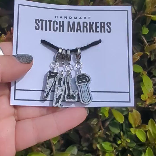Creepy Tools Stitch Markers - Horror progress keeper, spooky season crochet gift, knitting notion