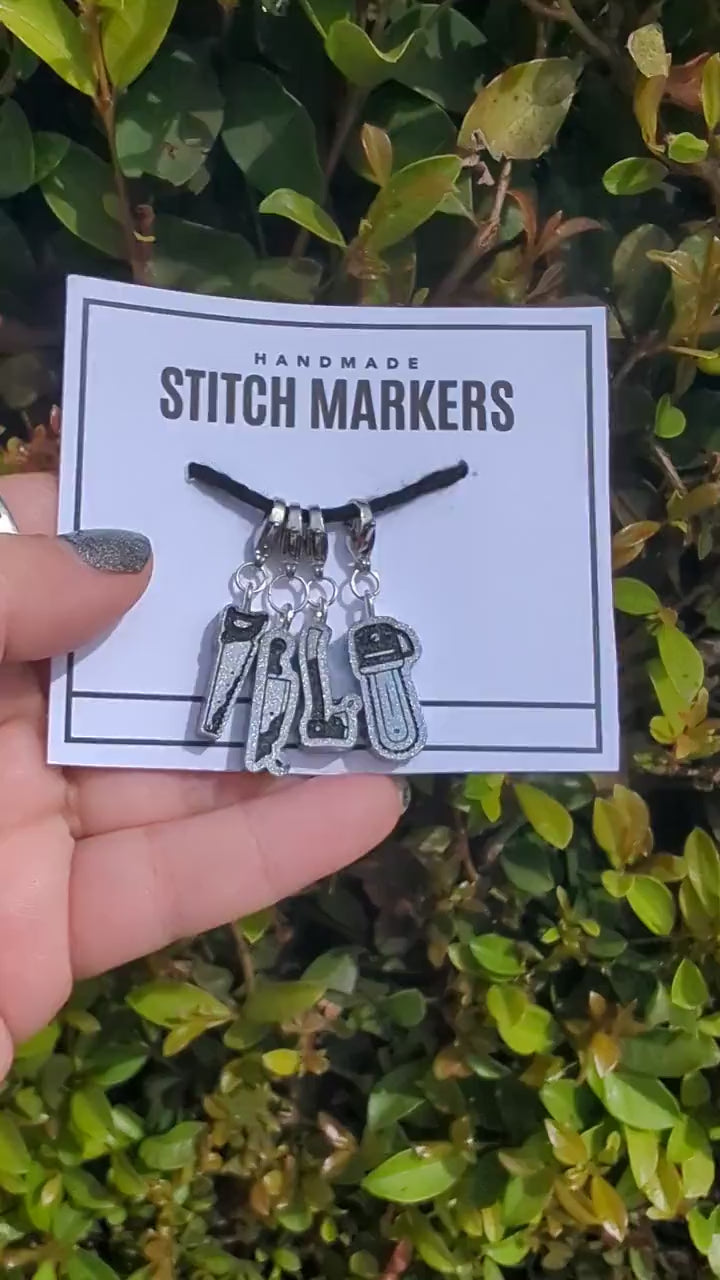 Creepy Tools Stitch Markers - Horror progress keeper, spooky season crochet gift, knitting notion